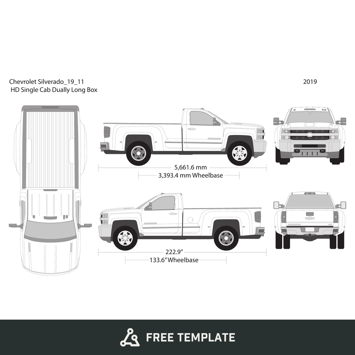 2019 Chevy Silverado 2500-3500 HD free vector vehicle wrap template - GravBase