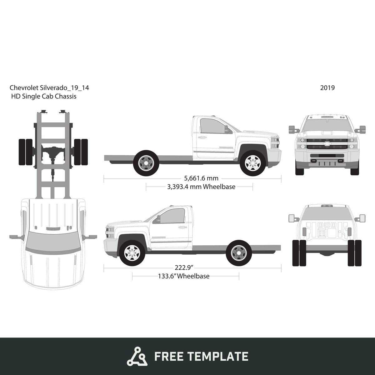 2019 Chevy Silverado 2500-3500 HD free vector vehicle wrap template - GravBase