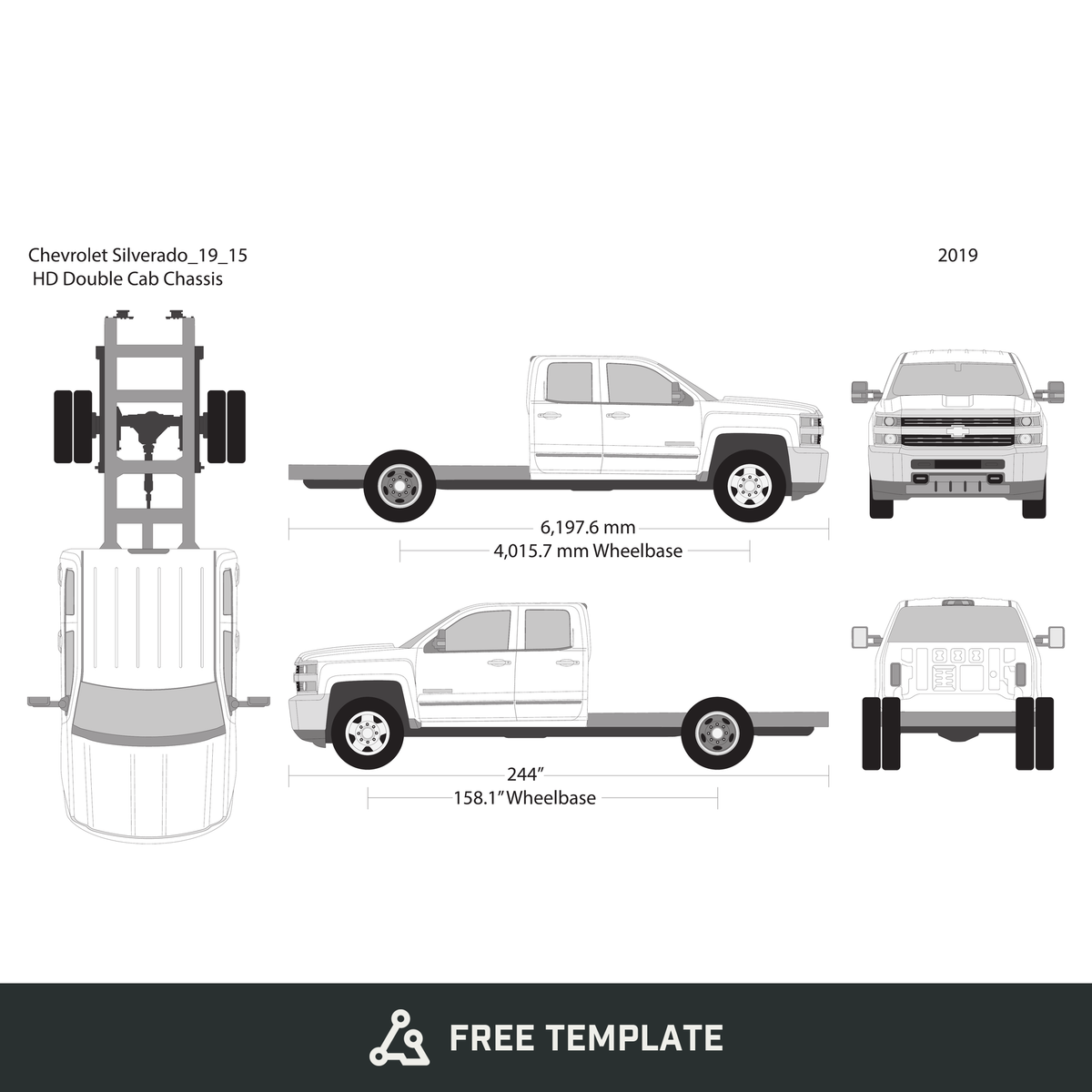 2019 Chevy Silverado 2500-3500 HD free vector vehicle wrap template - GravBase