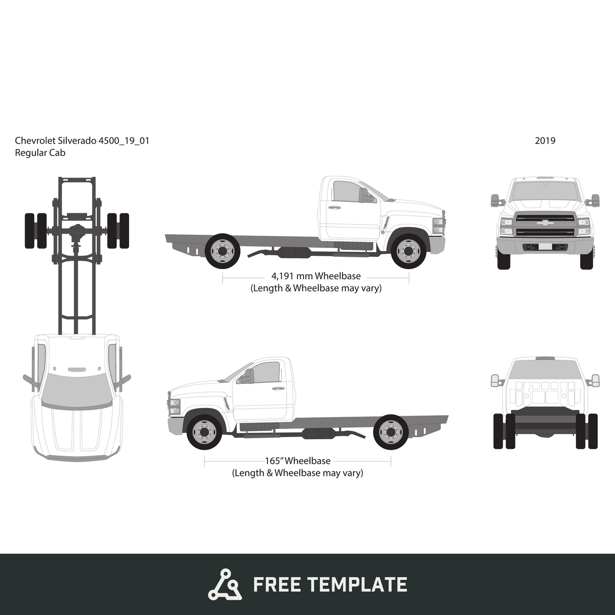 2019 Chevy Siverado 4500 free vector vehicle wrap template - GravBase
