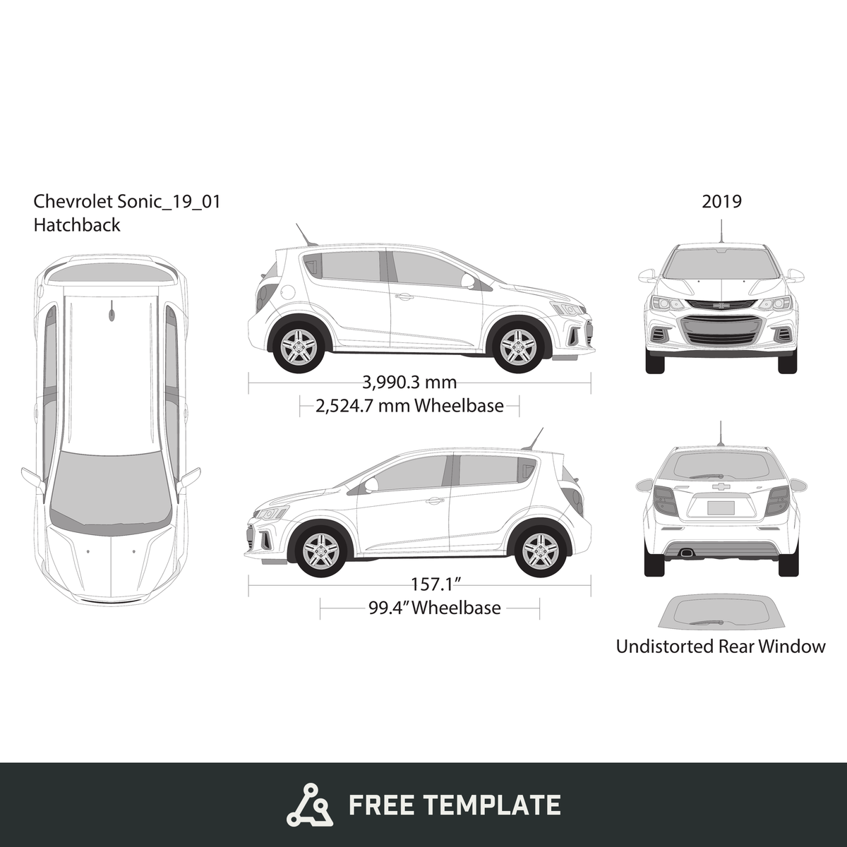 2019 Chevy Sonic free vector vehicle wrap template - GravBase