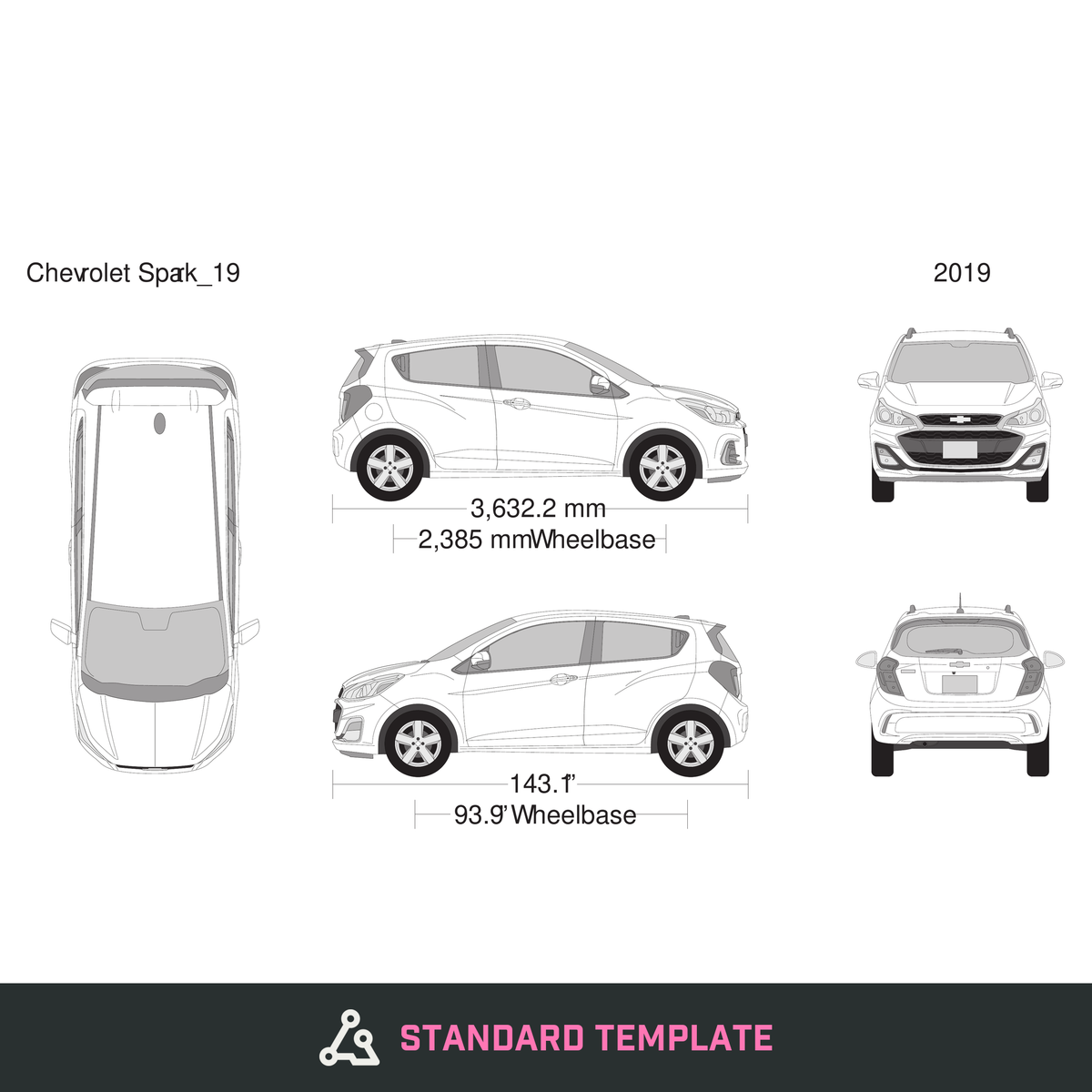 2019 Chevy Spark vector wrap template, Design-Ready PDF - GravBase