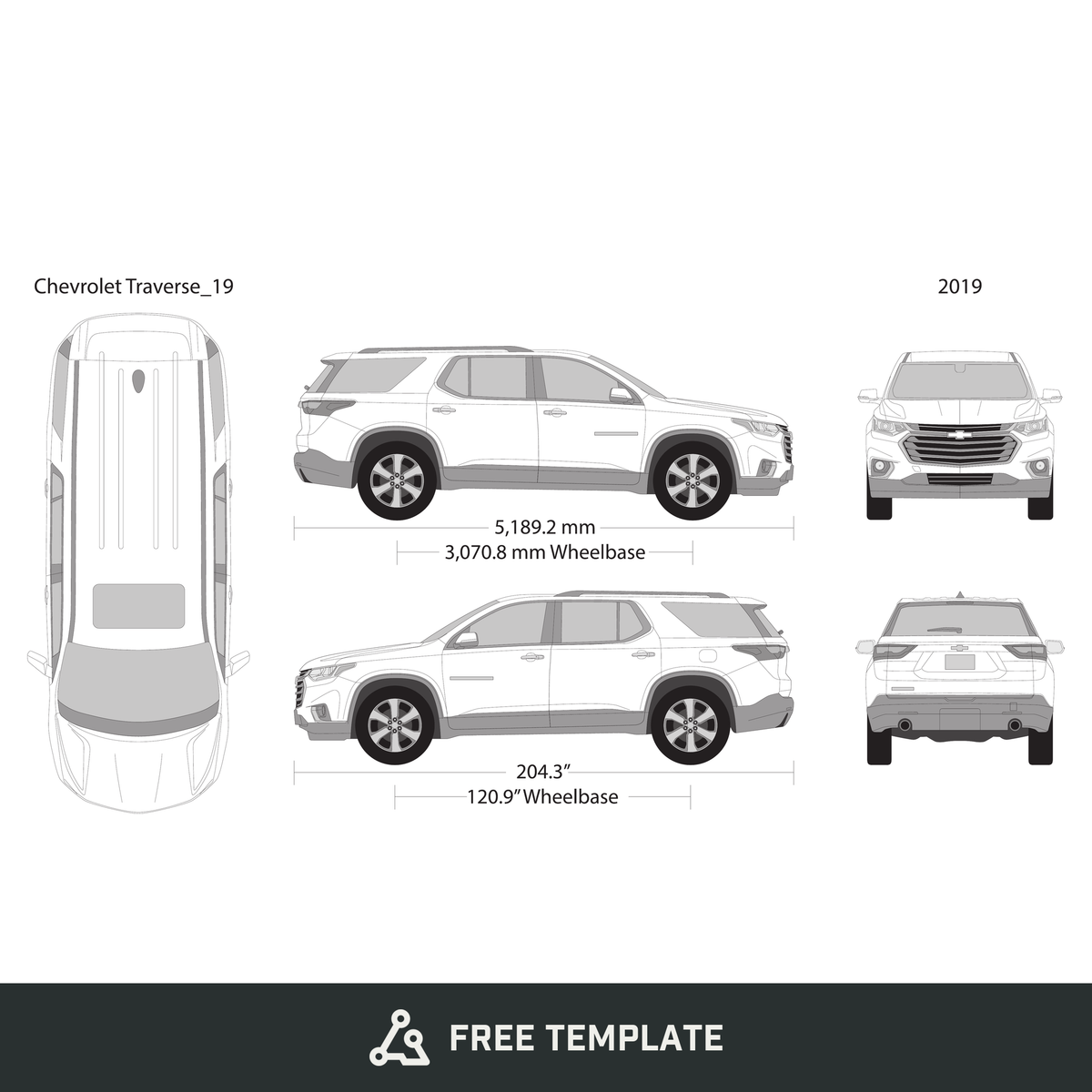 2019 Chevy Traverse free vector vehicle wrap template - GravBase