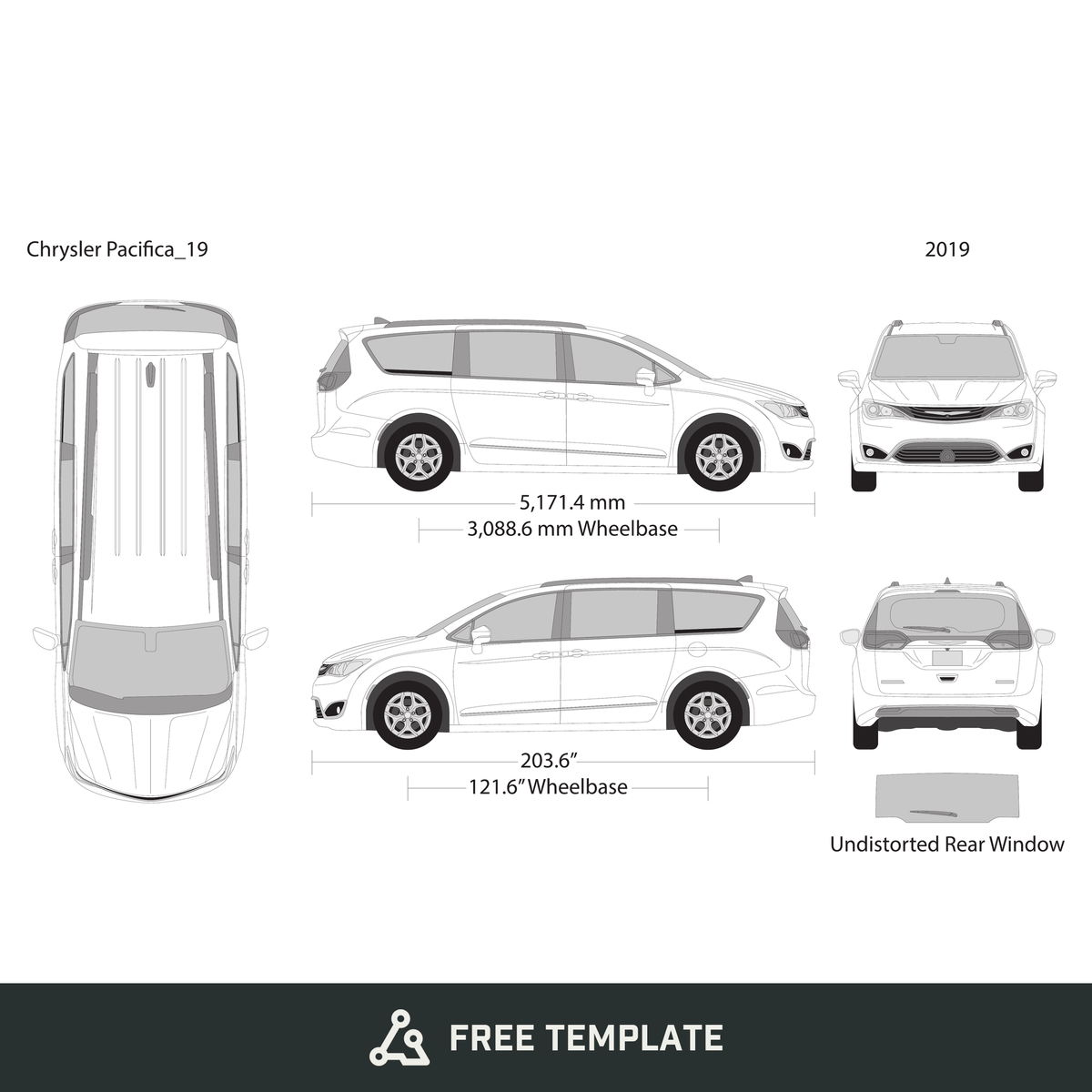 2019 Chrysler Pacifica free vector vehicle wrap template - GravBase
