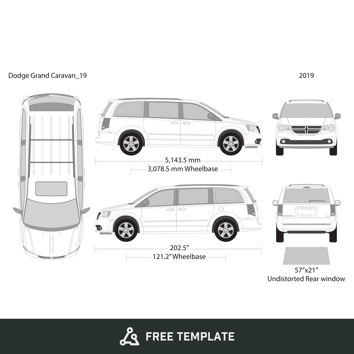2019 Dodge Grand Caravan free vector vehicle wrap template - GravBase