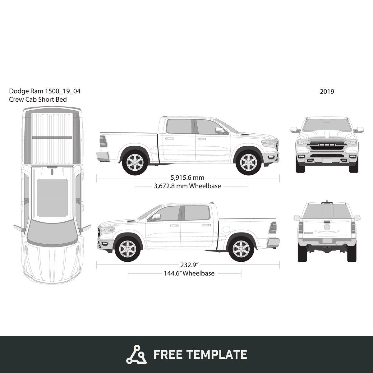 2019 Dodge Ram 1500 free vector vehicle wrap template - GravBase