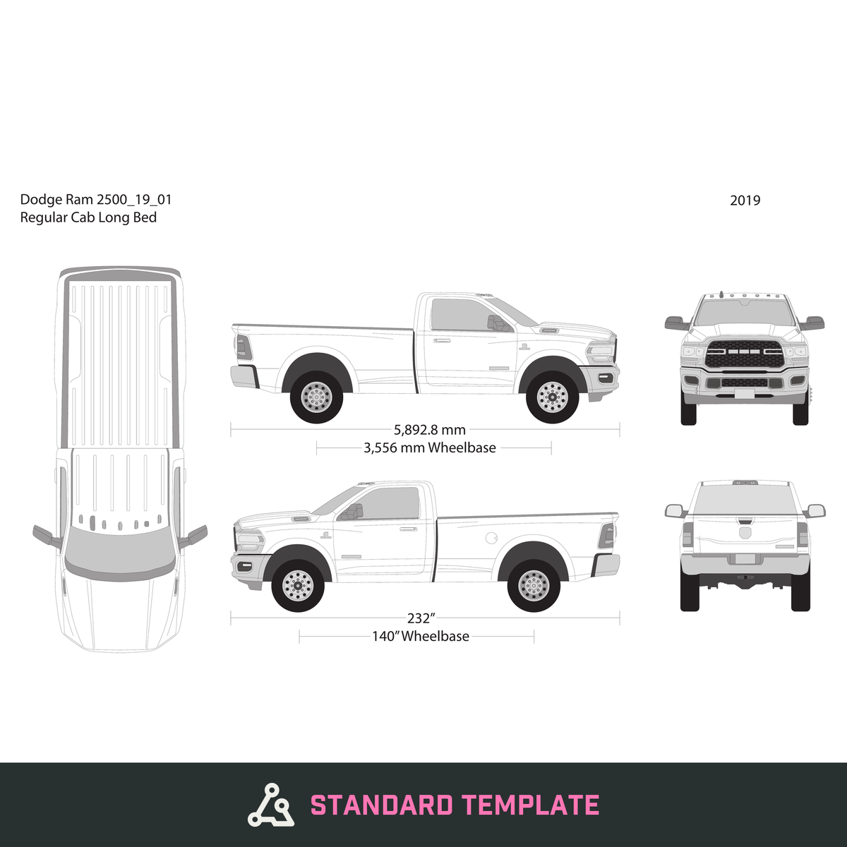 2019 Dodge Ram 2500_3500 vector wrap template V01, Design-Ready PDF - GravBase
