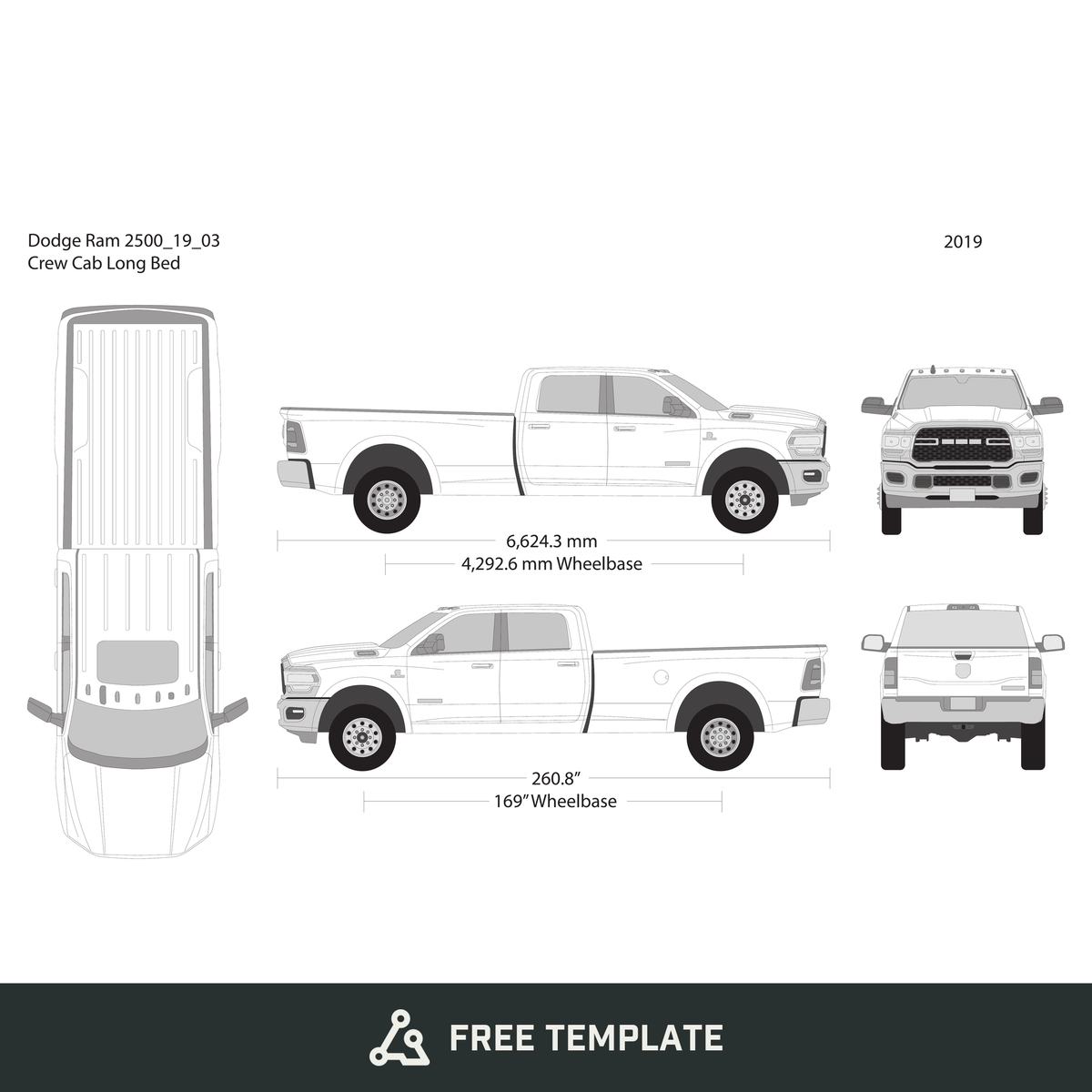 2019 Dodge Ram 2500_3500 free vector vehicle wrap template - GravBase