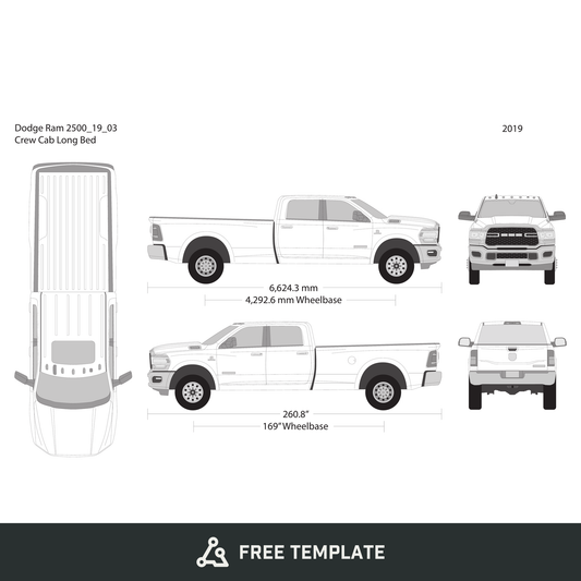 2019 Dodge Ram 2500_3500 free vector vehicle wrap template - GravBase