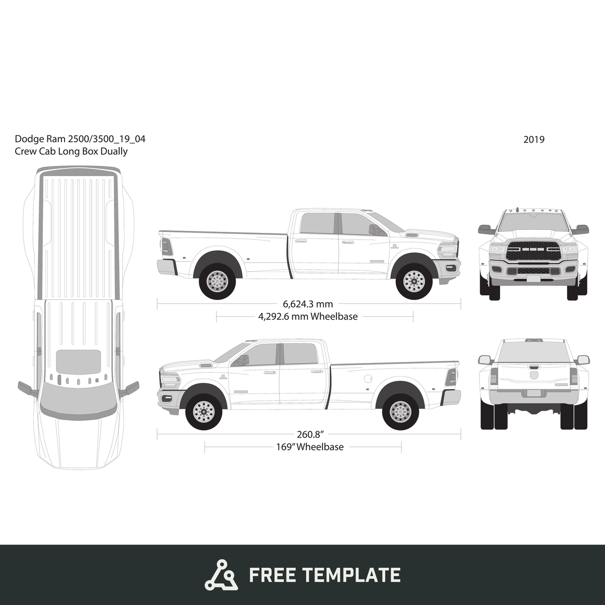 2019 Dodge Ram 2500_3500 free vector vehicle wrap template - GravBase