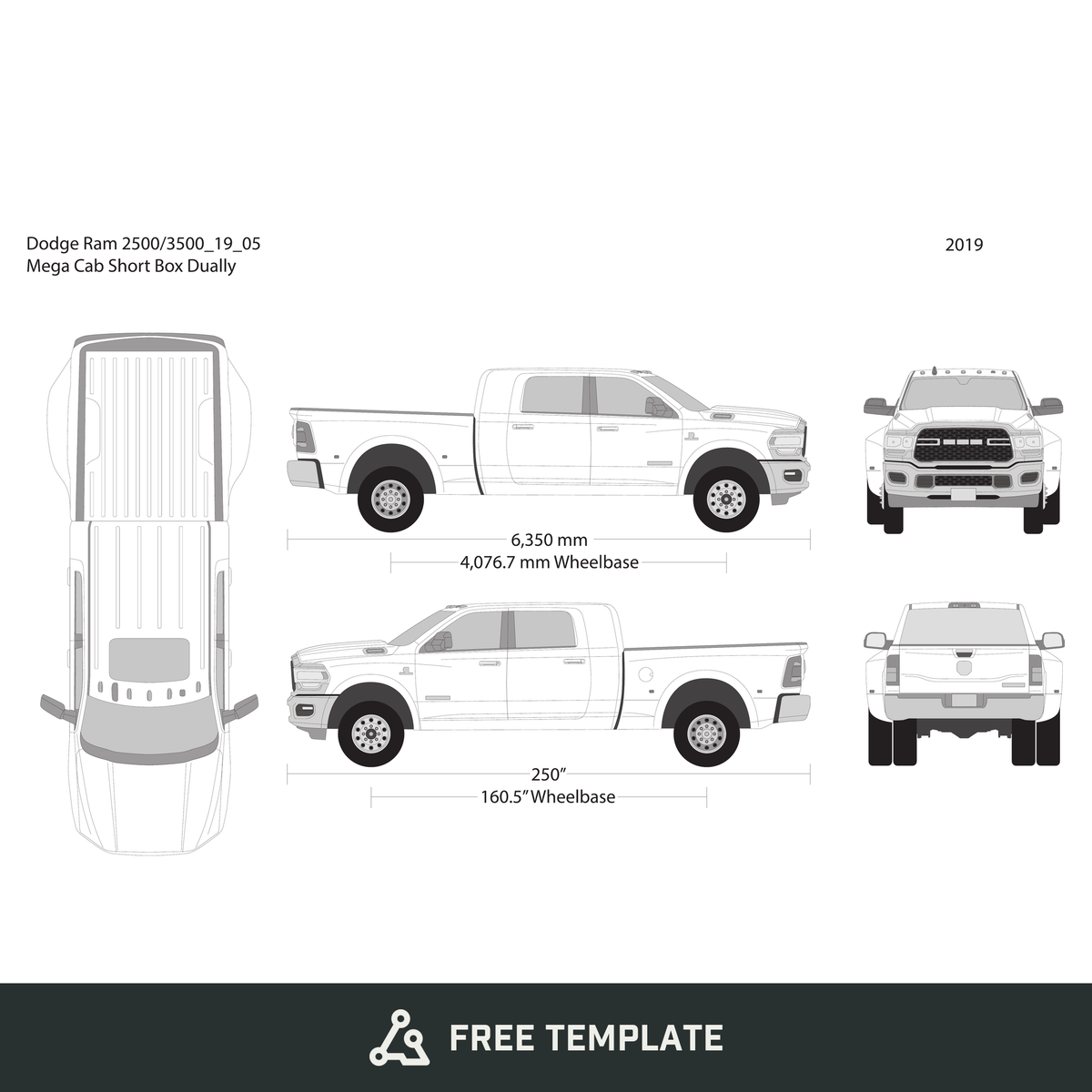 2019 Dodge Ram 2500_3500 free vector vehicle wrap template - GravBase