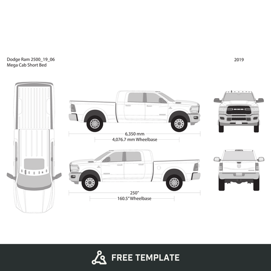 2019 Dodge Ram 2500_3500 free vector vehicle wrap template - GravBase