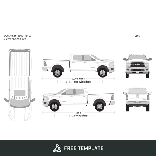 2019 Dodge Ram 2500_3500 free vector vehicle wrap template - GravBase