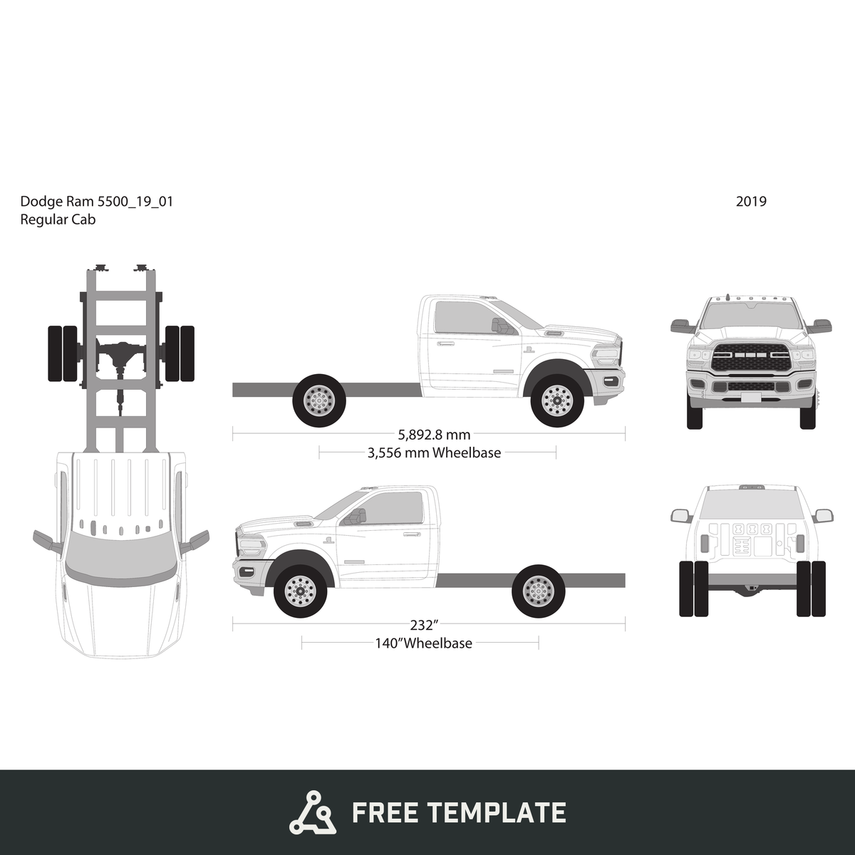2019 Dodge Ram 5500 free vector vehicle wrap template - GravBase