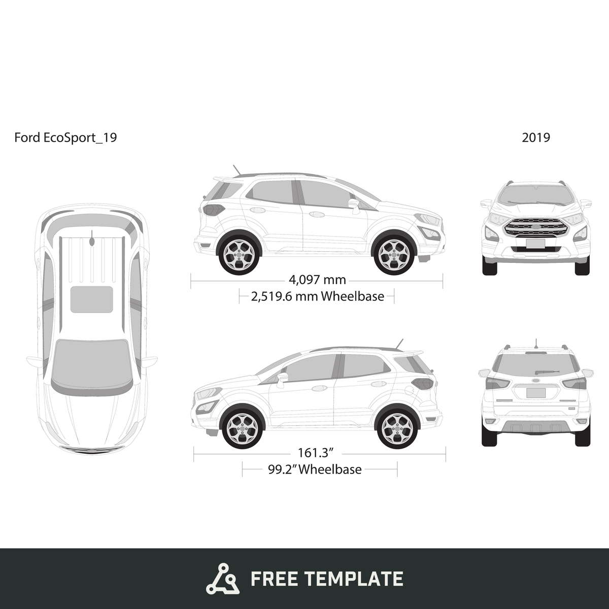 2019 Ford Ecosport free vector vehicle wrap template - GravBase