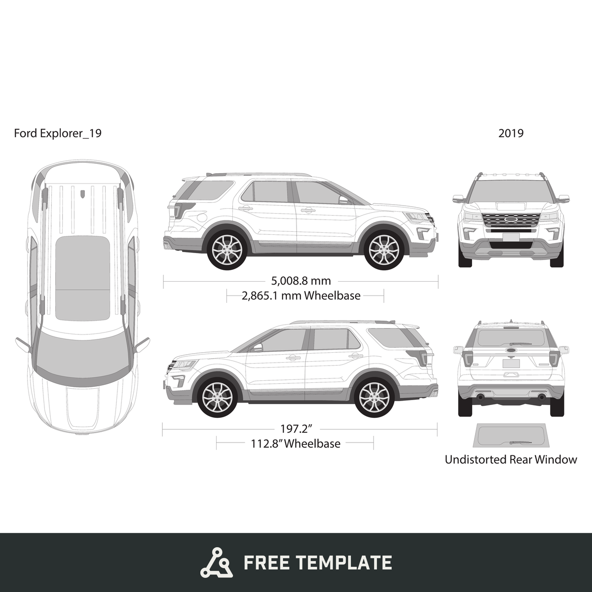 2019 Ford Explorer free vector vehicle wrap template - GravBase