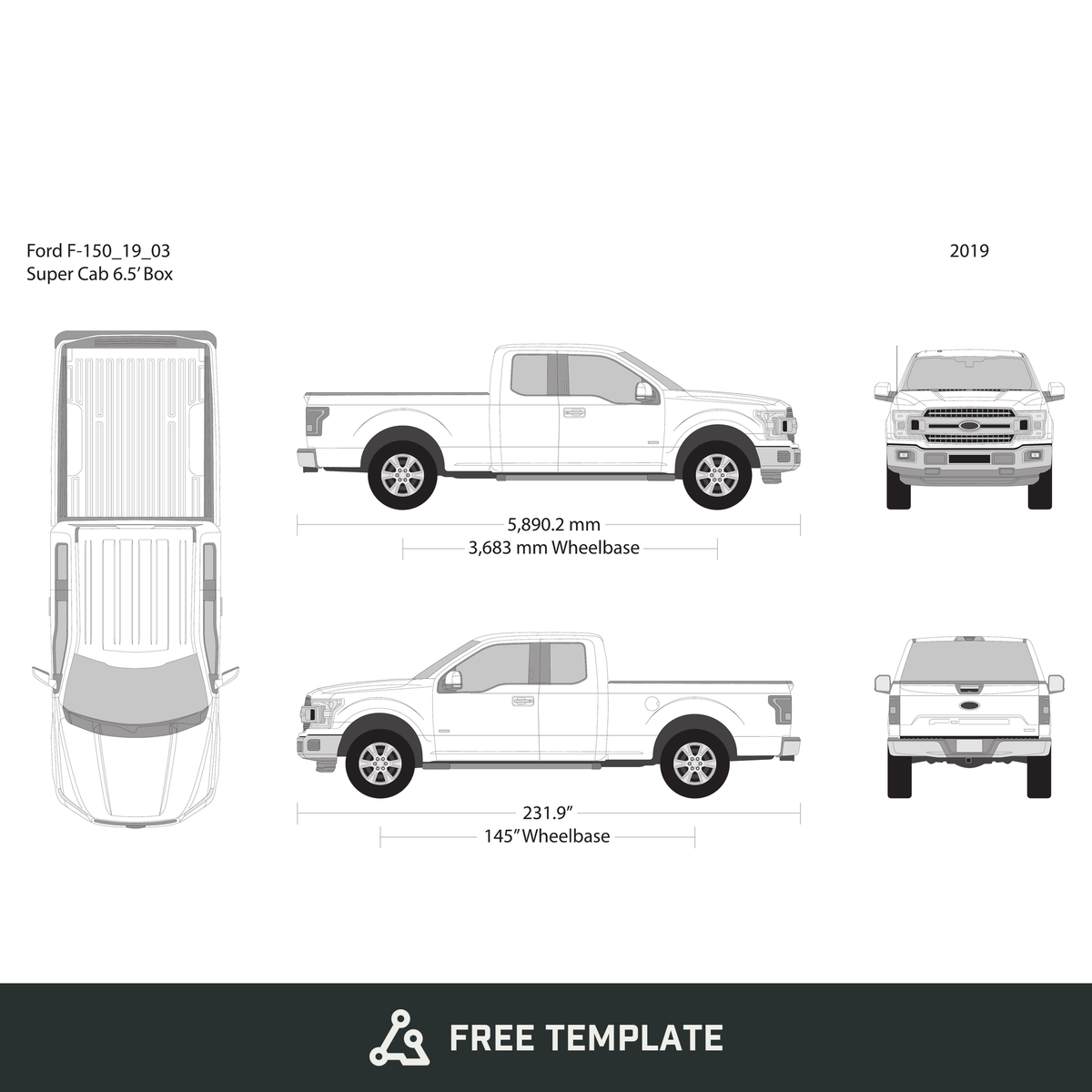 2019 Ford F-150 free vector vehicle wrap template - GravBase