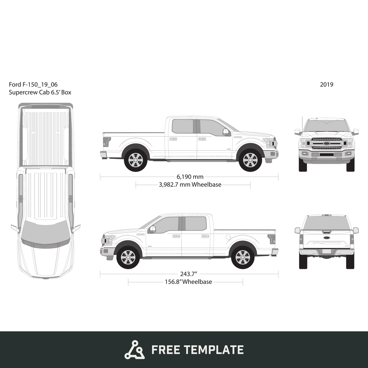 2019 Ford F-150 free vector vehicle wrap template - GravBase