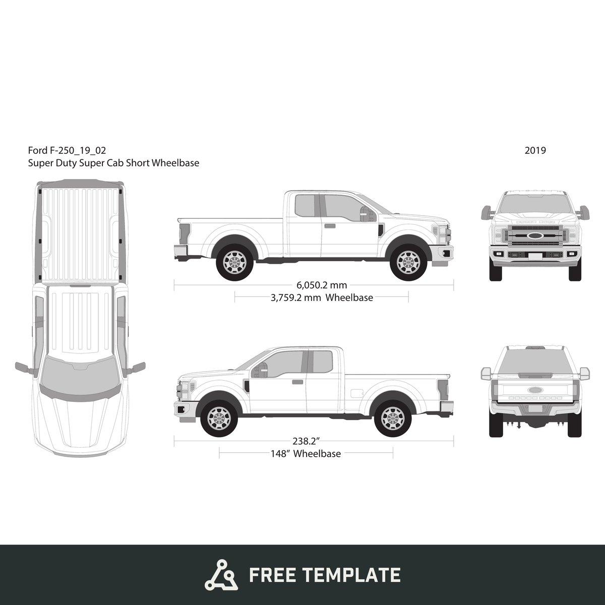 2019 Ford F-250 free vector vehicle wrap template - GravBase