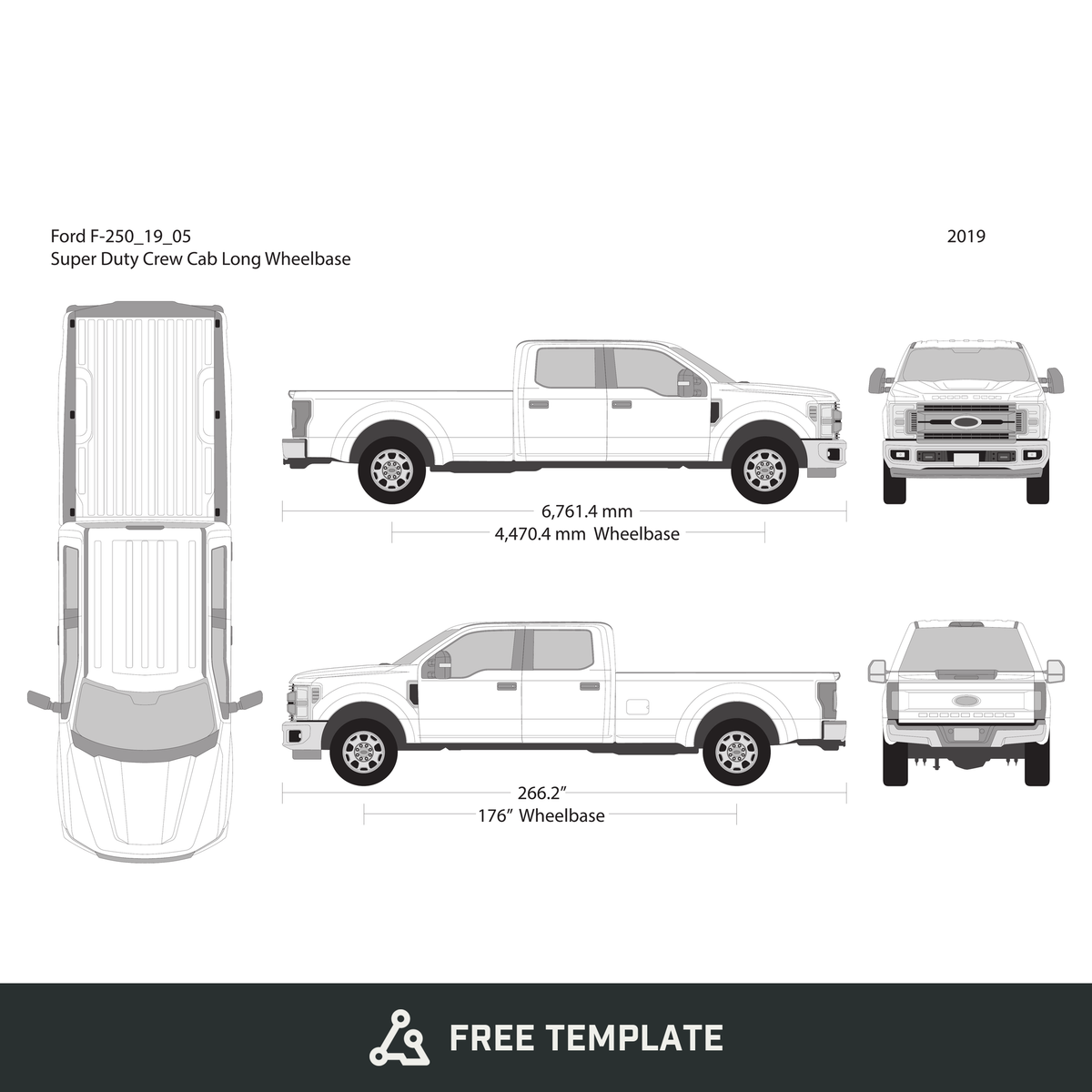 2019 Ford F-250 free vector vehicle wrap template - GravBase