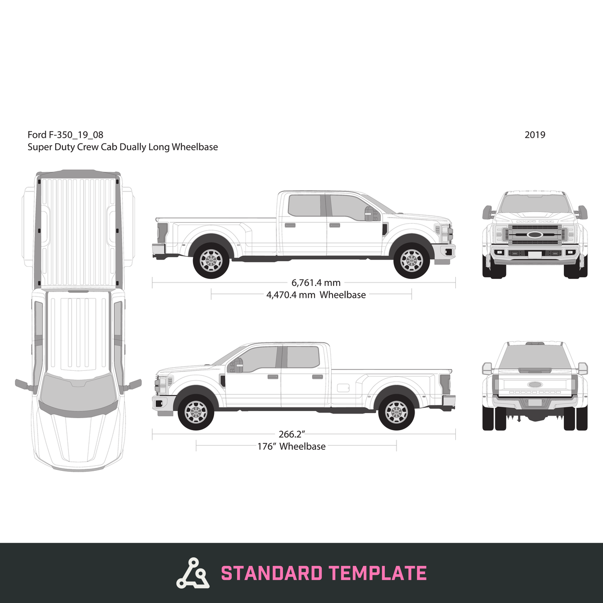 2019 Ford F-350 vector wrap template V08, Design-Ready PDF - GravBase