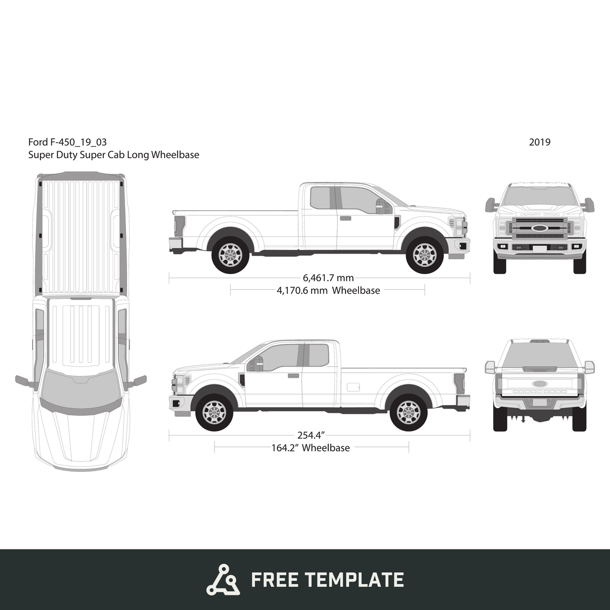 2019 Ford F-450 free vector vehicle wrap template - GravBase