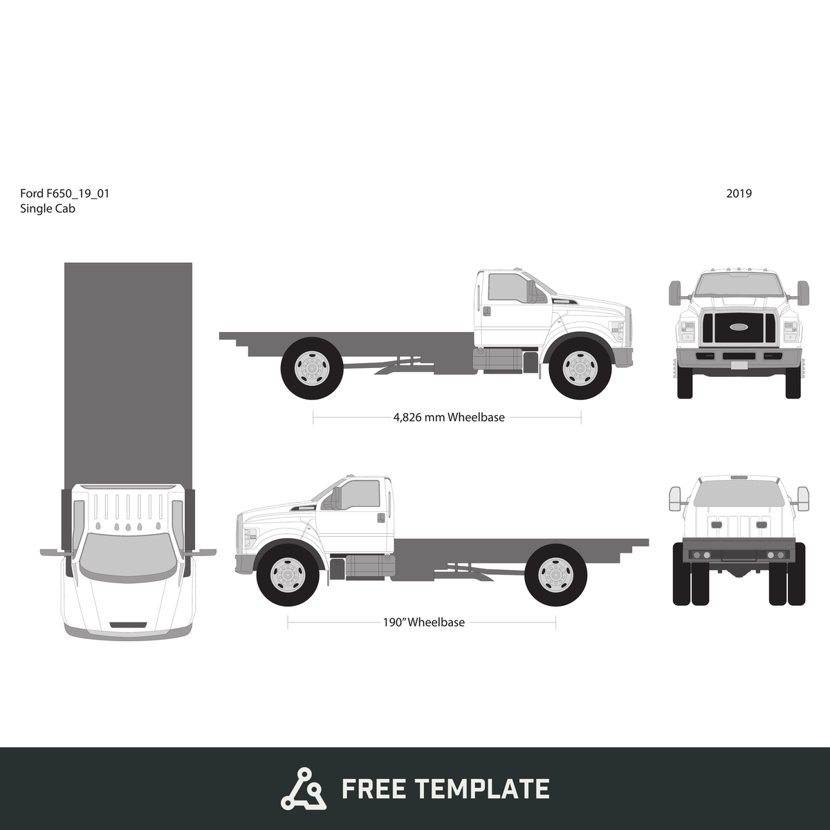 2019 Ford F-650 free vector vehicle wrap template - GravBase