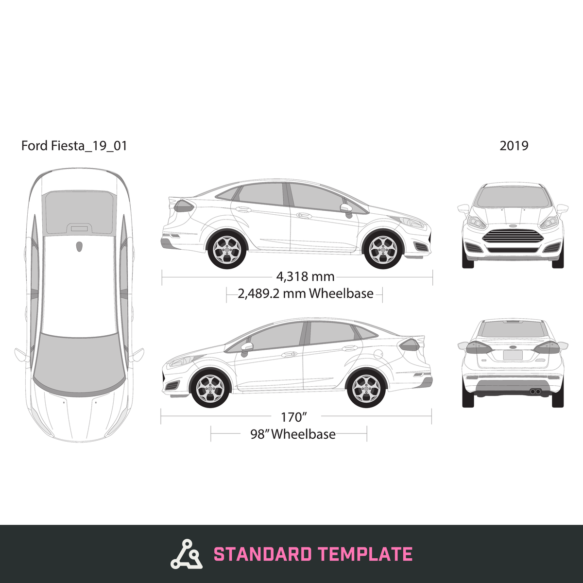 2019 Ford Fiesta vector wrap template V01, Design-Ready PDF - GravBase