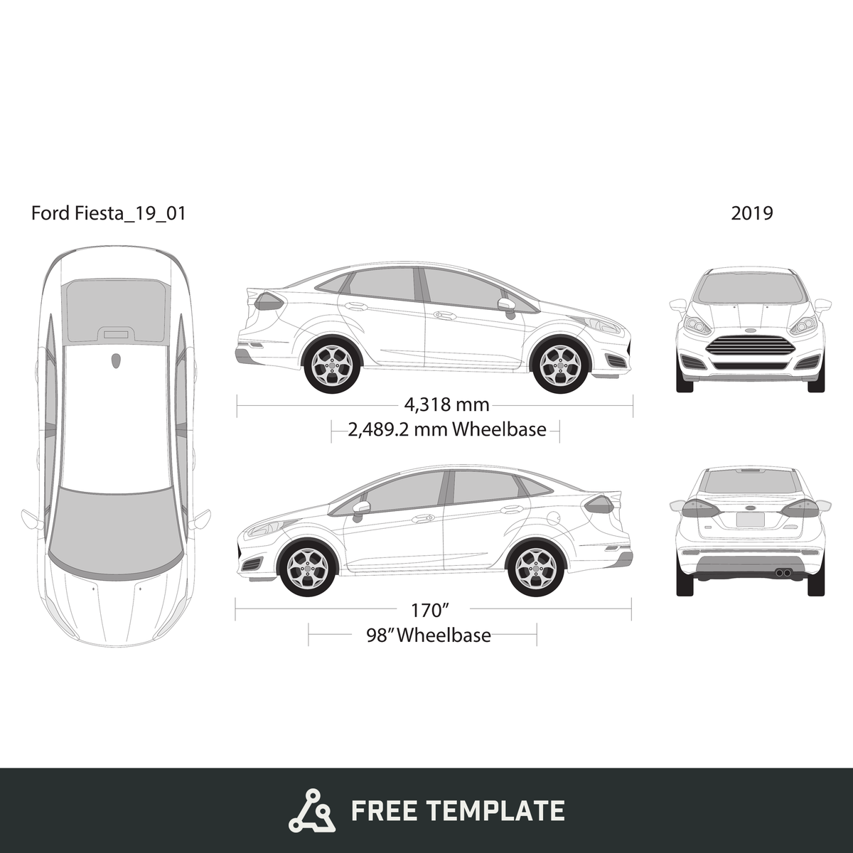 2019 Ford Fiesta free vector vehicle wrap template - GravBase