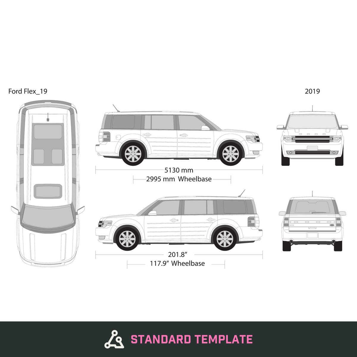 2019 Ford Flex vector wrap template, Design-Ready PDF - GravBase