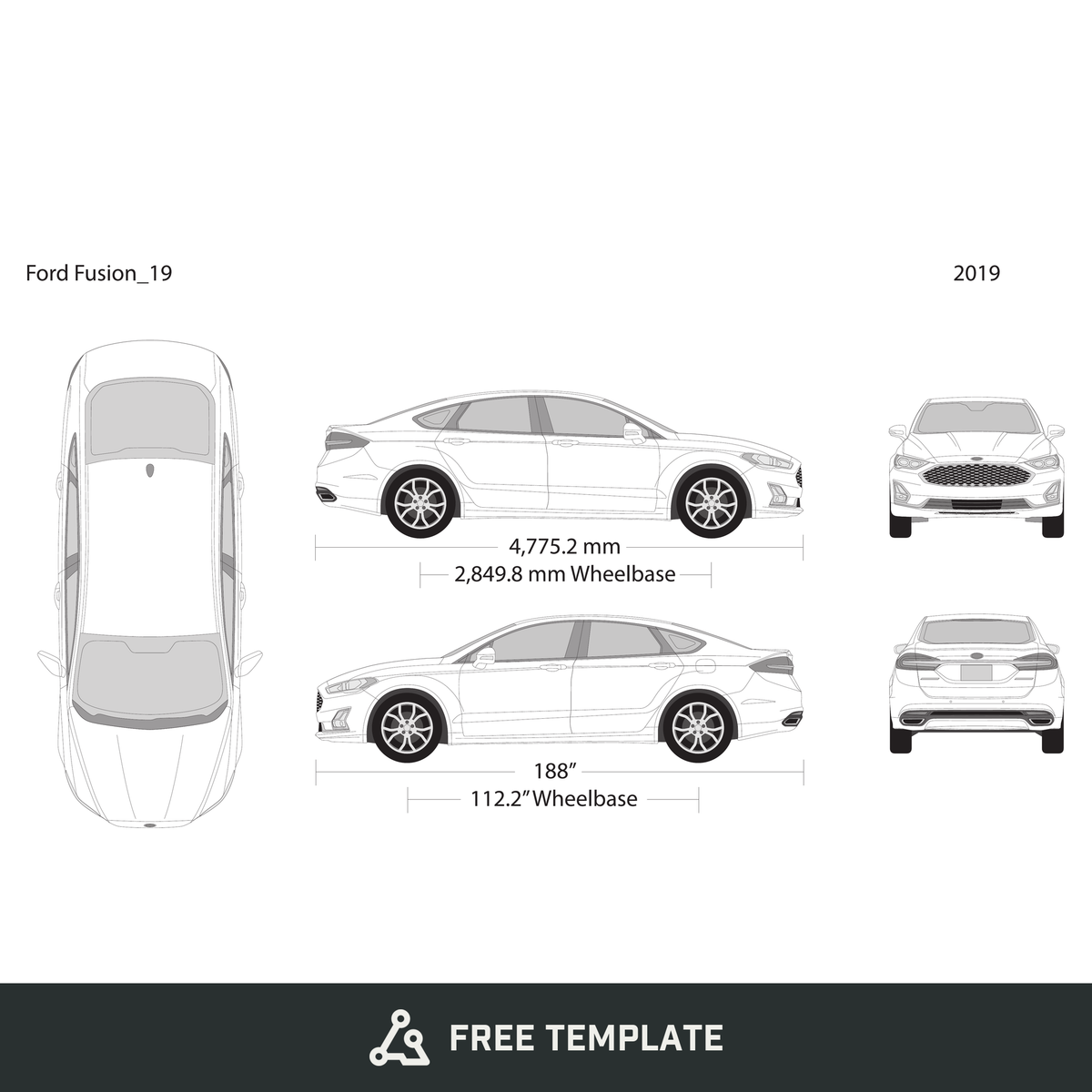 2019 Ford Fusion free vector vehicle wrap template - GravBase