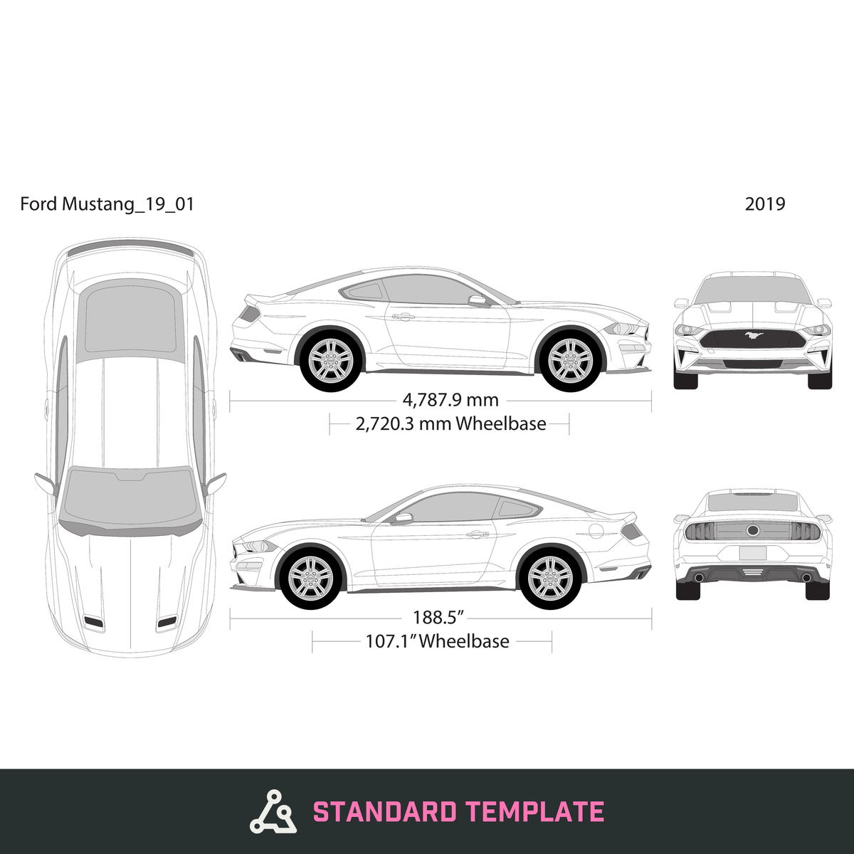 2019 Ford Mustang vector wrap template V01, Design-Ready PDF - GravBase