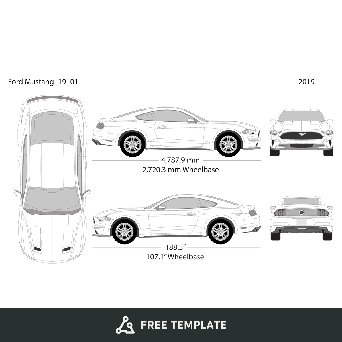 2019 Ford Mustang free vector vehicle wrap template - GravBase