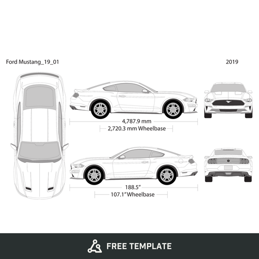 2019 Ford Mustang free vector vehicle wrap template - GravBase