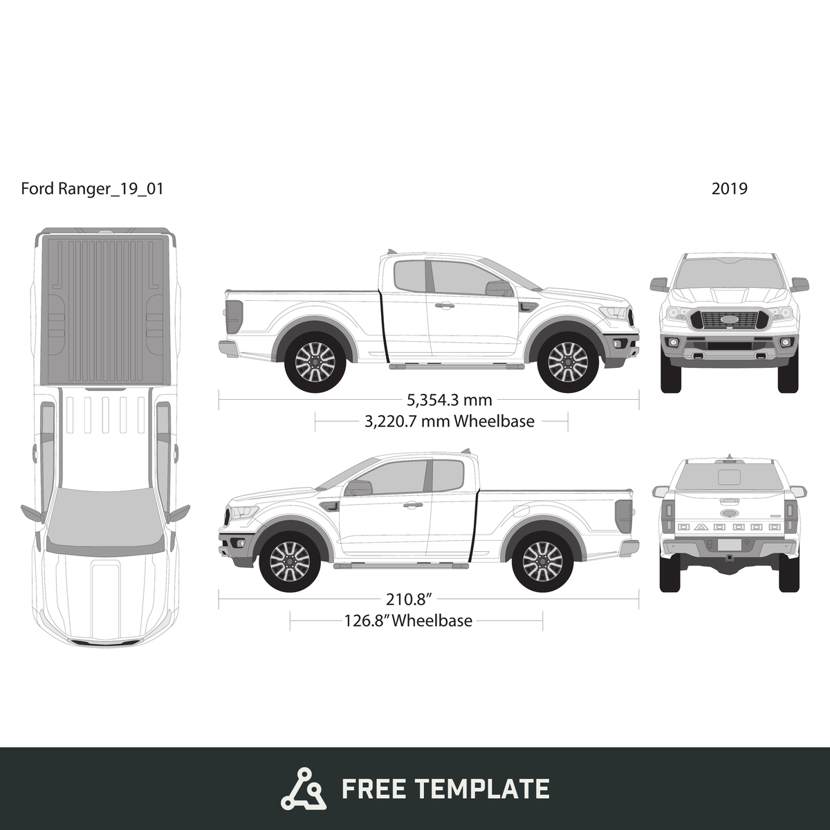 2019 Ford Ranger free vector vehicle wrap template - GravBase