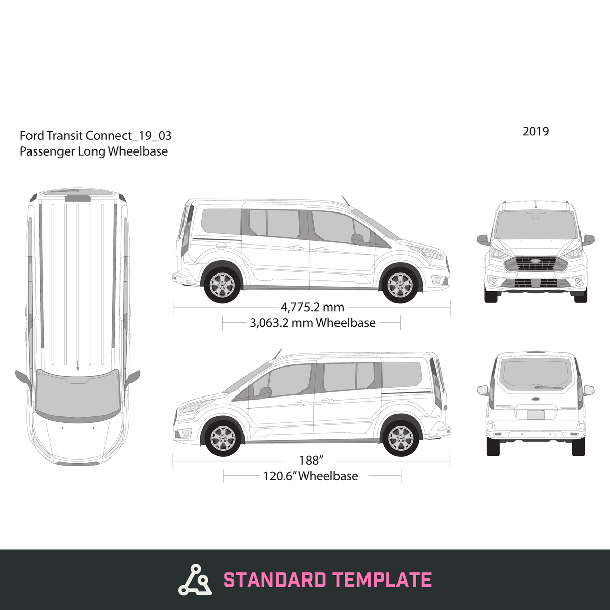 2019 Ford Transit Connect vector wrap template V03, Design-Ready PDF - GravBase