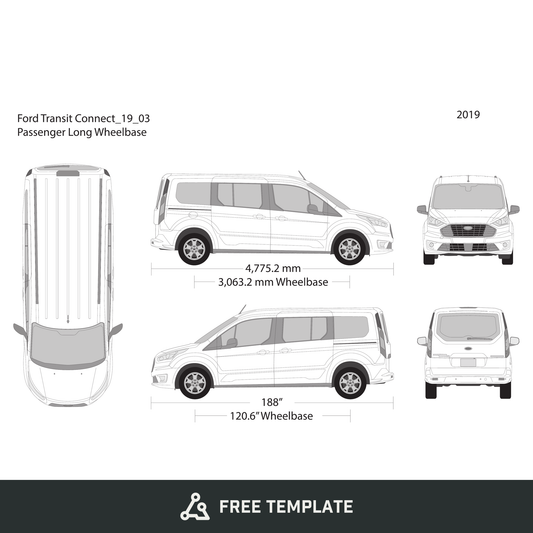 2019 Ford Transit Connect free vector vehicle wrap template - GravBase