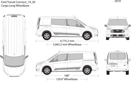 2019 Ford Transit Connect Vector Wrap Template - GravBase