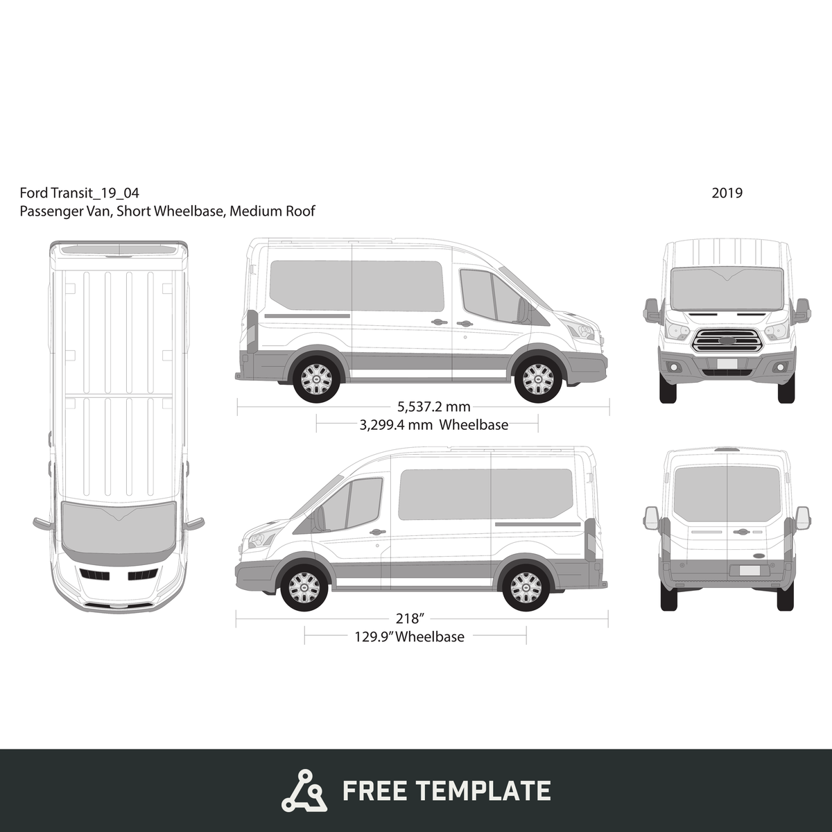 2019 Ford Transit Sliding Door free vector vehicle wrap template - GravBase
