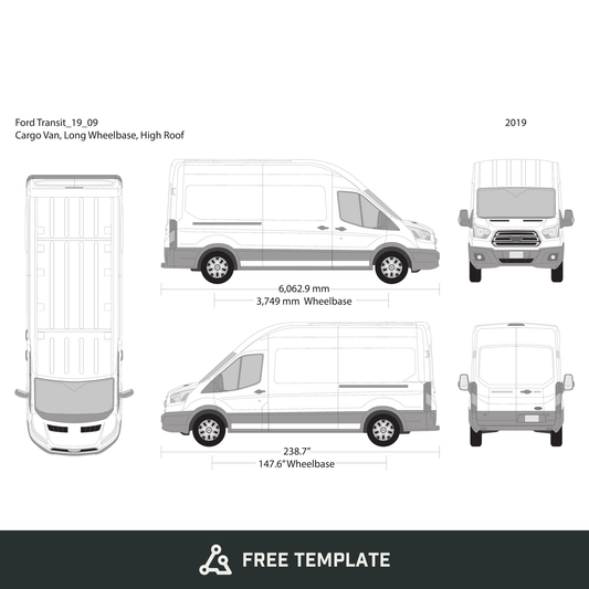 2019 Ford Transit Sliding Door free vector vehicle wrap template - GravBase