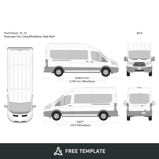 2019 Ford Transit Sliding Door free vector vehicle wrap template - GravBase