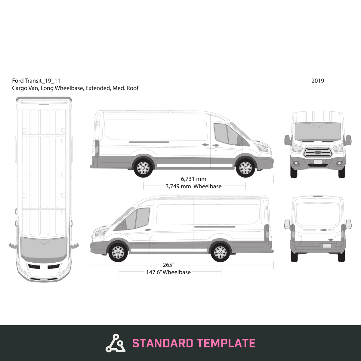 2019 Ford Transit Sliding Door vector wrap template V11, Design-Ready PDF - GravBase