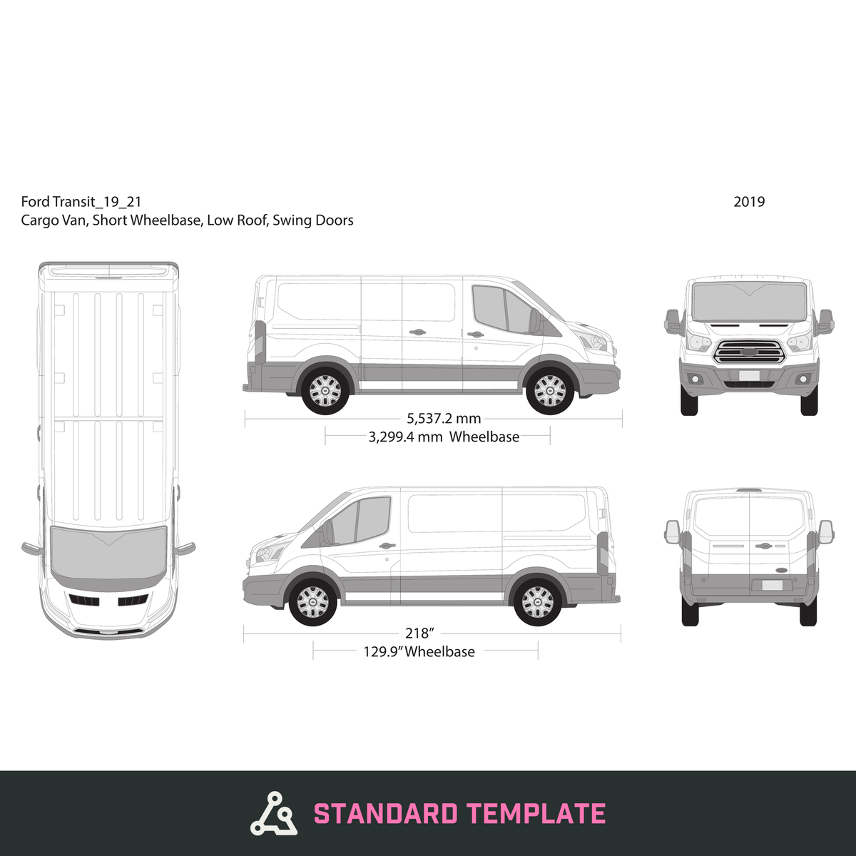 2019 Ford Transit Swing Doors vector wrap template V21, Design-Ready PDF - GravBase