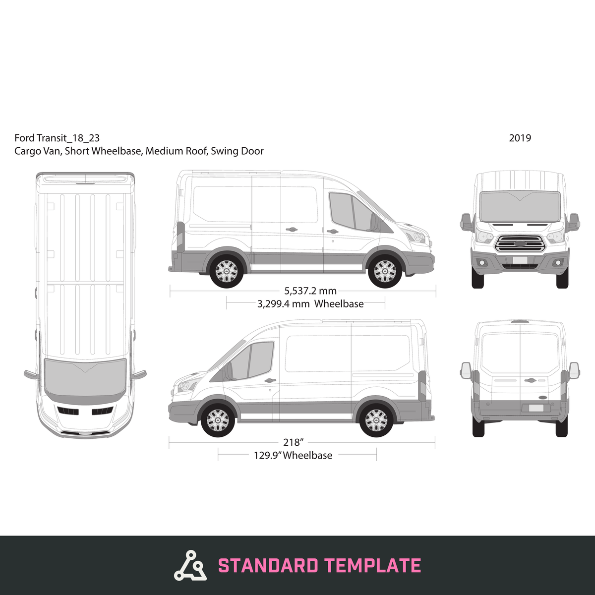 2019 Ford Transit Swing Doors vector wrap template V23, Design-Ready PDF - GravBase