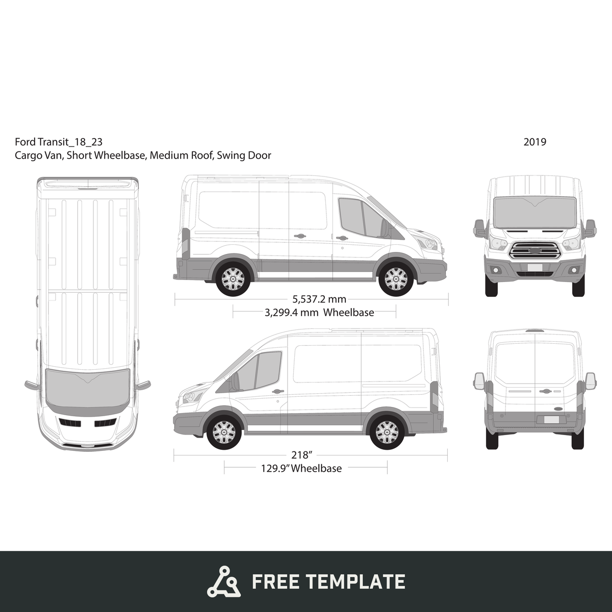 2019 Ford Transit Swing Doors free vector vehicle wrap template - GravBase