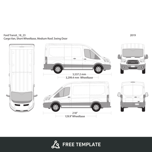 2019 Ford Transit Swing Doors free vector vehicle wrap template - GravBase