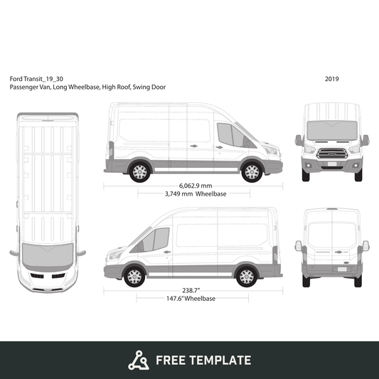 2019 Ford Transit Swing Doors free vector vehicle wrap template - GravBase
