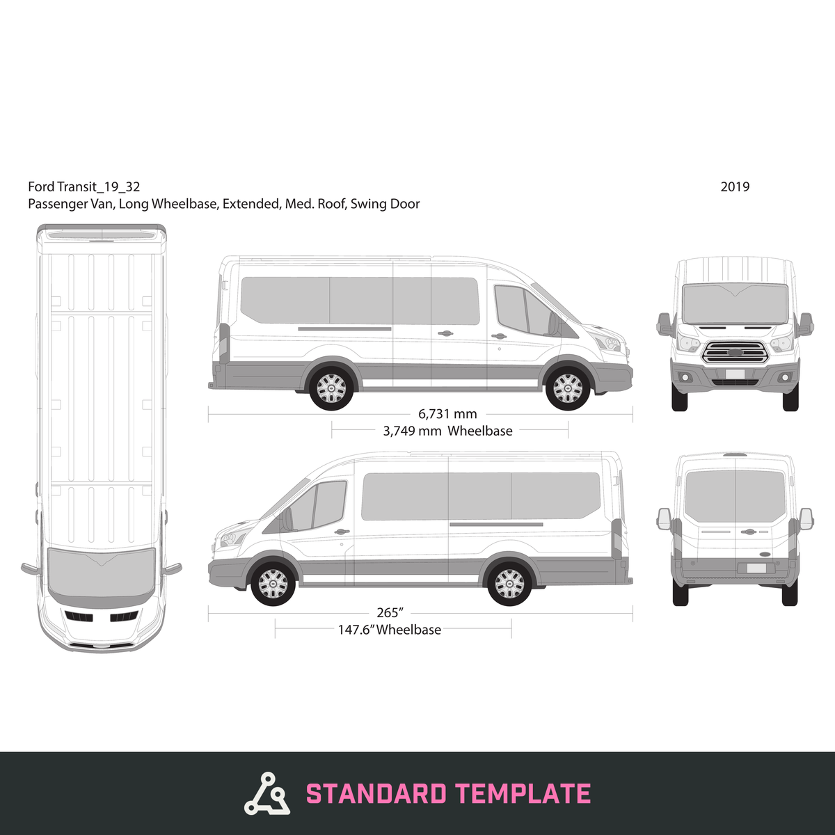 2019 Ford Transit Swing Doors vector wrap template V32, Design-Ready PDF - GravBase
