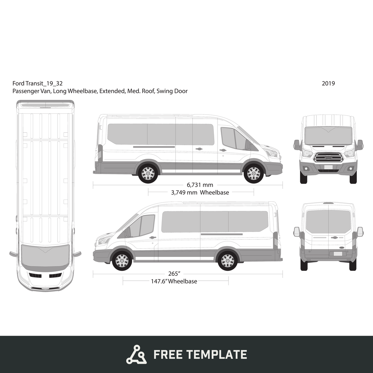 2019 Ford Transit Swing Doors free vector vehicle wrap template - GravBase