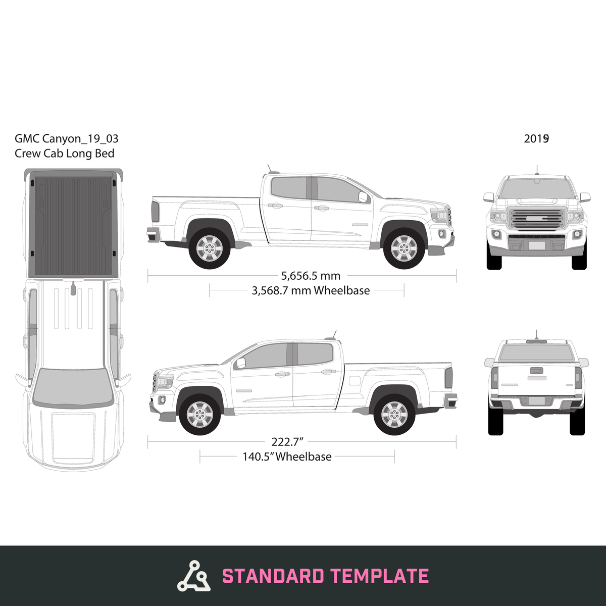 2019 GMC Canyon vector wrap template V03, Design-Ready PDF - GravBase